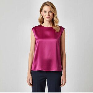 HELMUT LANG Women's Zipper Detail Lacquered Silk Top Fuschia Size XS NWOT